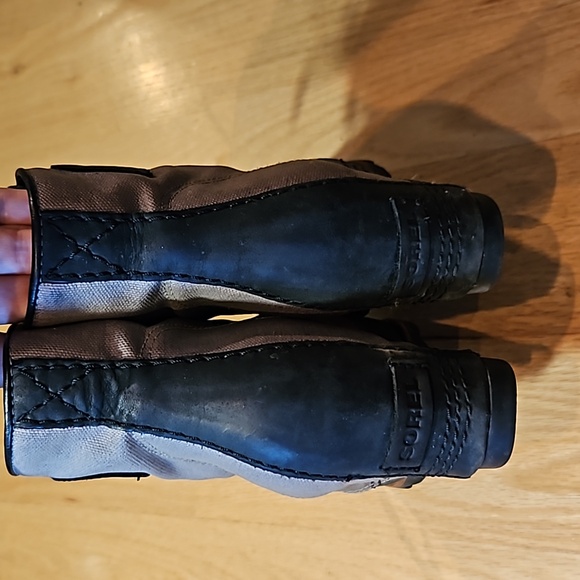 Sorel Women's PDX Boot Size 8 Wedge Heel Lace Up Bootie Black Leather Tan Canvas - Picture 5 of 7